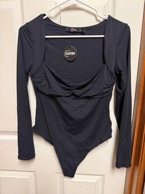 CHYRII Black Long-Sleeve Square-Neck Bodysuit
